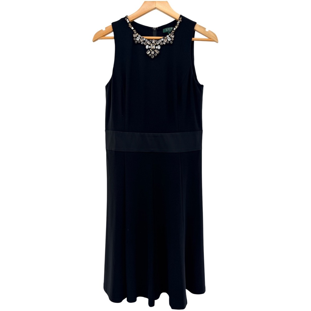 Lauren Ralph Lauren Black Jeweled Neckline Sleeveless Cocktail‎ Dress Size 6 LBD